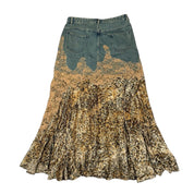 Jeanology Leopard Print Lace Denim Maxi Skirt (L)