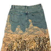 Jeanology Leopard Print Lace Denim Maxi Skirt (L)