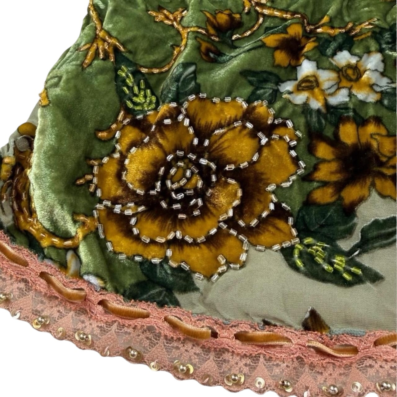 Aris A. Patchwork Floral Silk Cami Top with Beaded Trim (M)