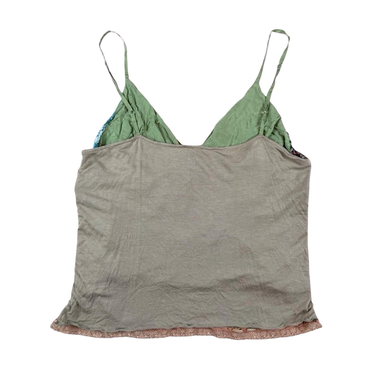 Aris A. Patchwork Floral Silk Cami Top with Beaded Trim (M)