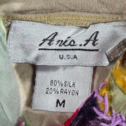 Aris A. Patchwork Floral Silk Cami Top with Beaded Trim (M)
