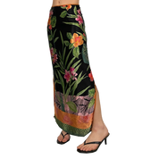 Vintage Satin Tropical Maxi Skirt (XS)