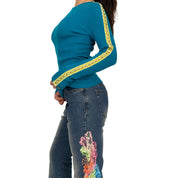 Y2K Ribbed Top with Studded Stripes (S)