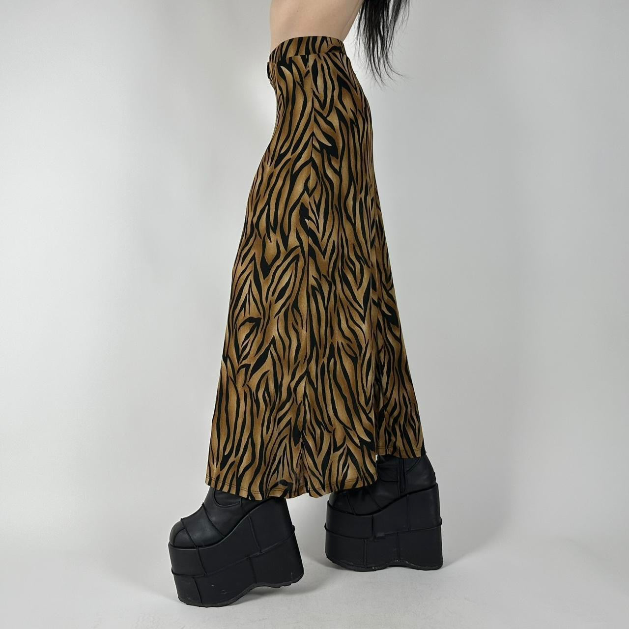 90s Slinky Tiger Print Maxi Skirt (S)