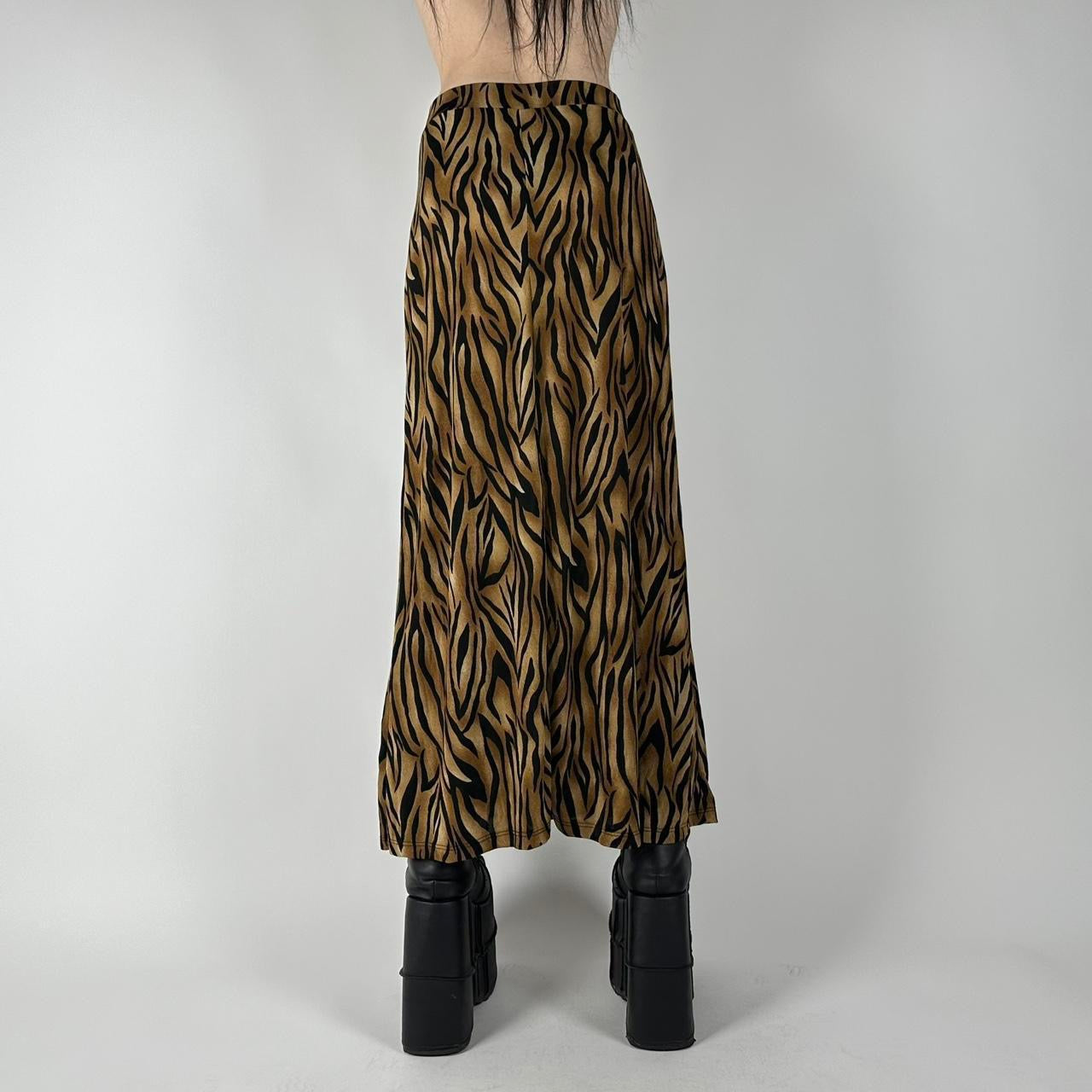 90s Slinky Tiger Print Maxi Skirt (S)