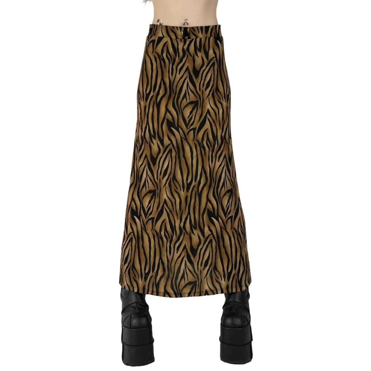 90s Slinky Tiger Print Maxi Skirt (S)