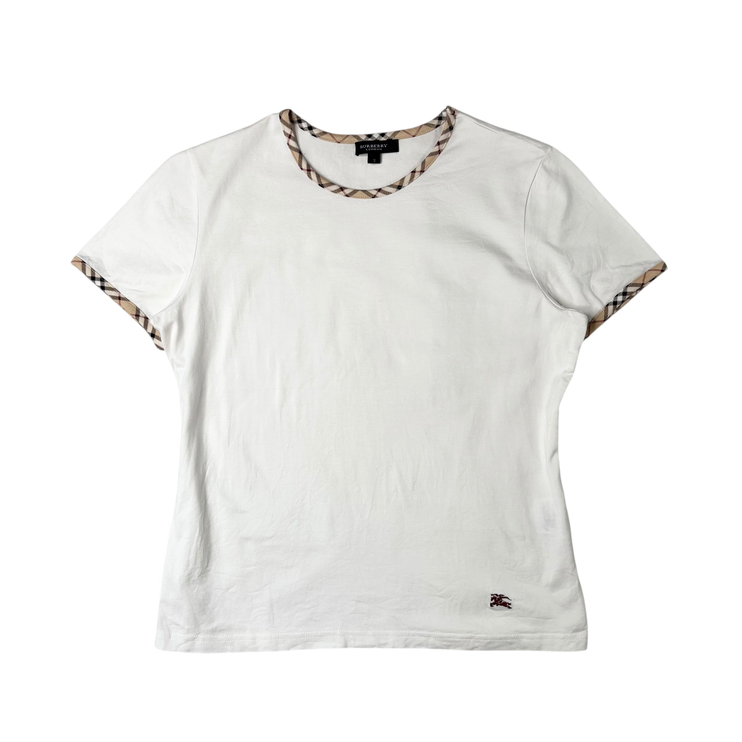 Burberry London Plaid-Trim Baby Tee (M)