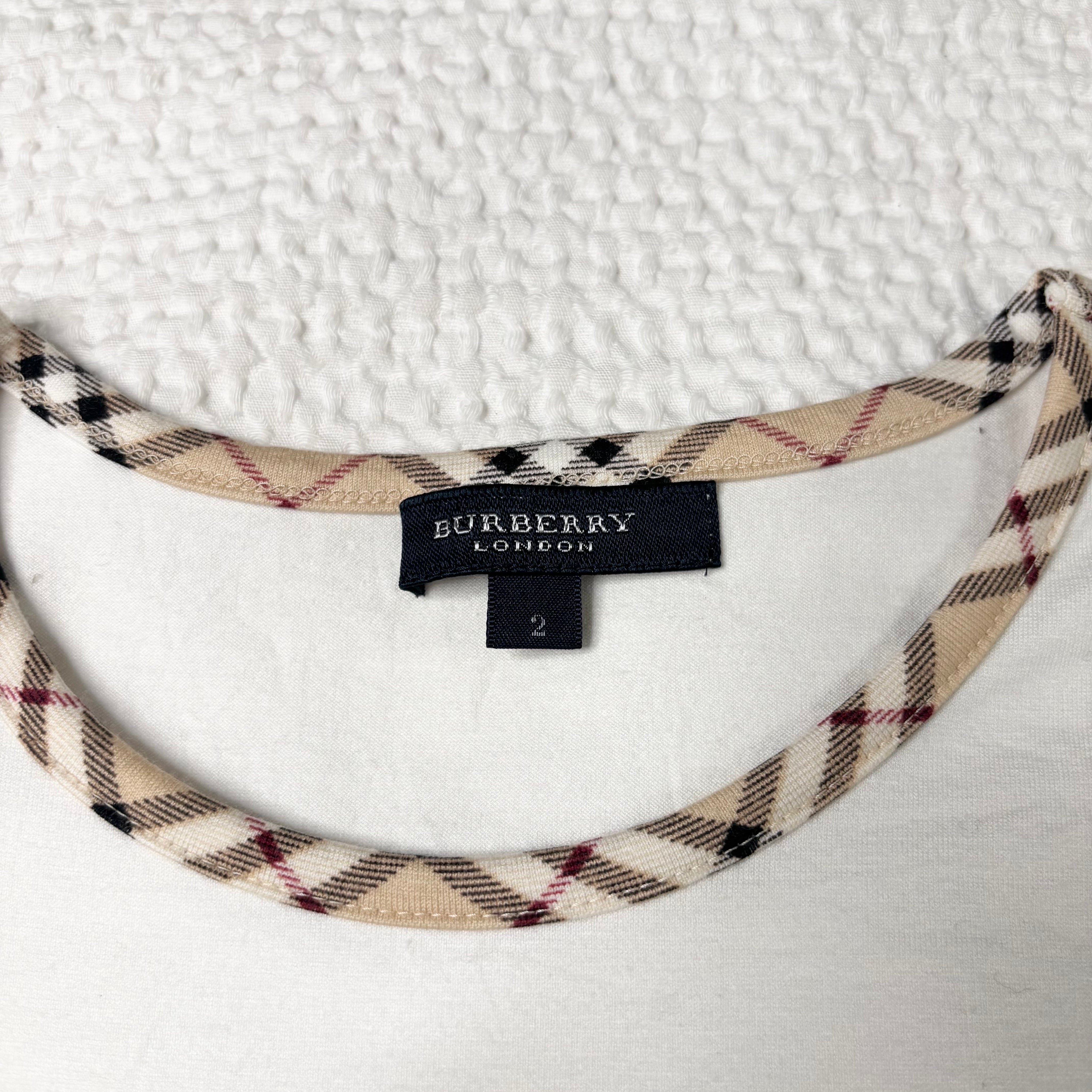 Burberry London Plaid-Trim Baby Tee (M)