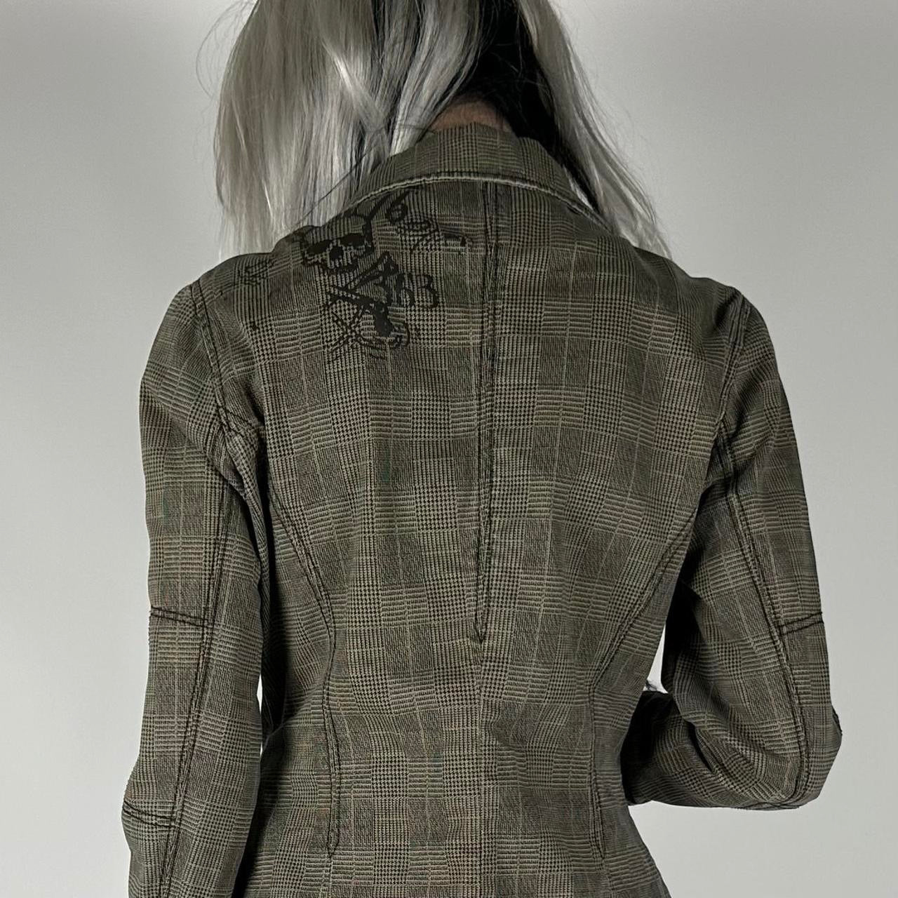 Y2K Skull Plaid Denim Jacket (M)