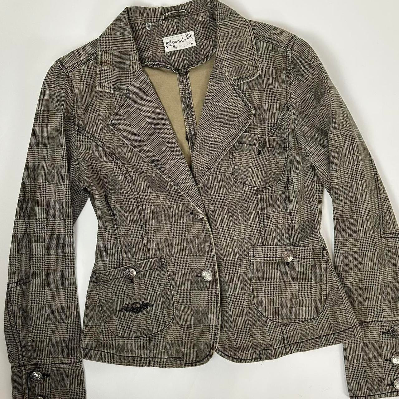 Y2K Skull Plaid Denim Jacket (M)
