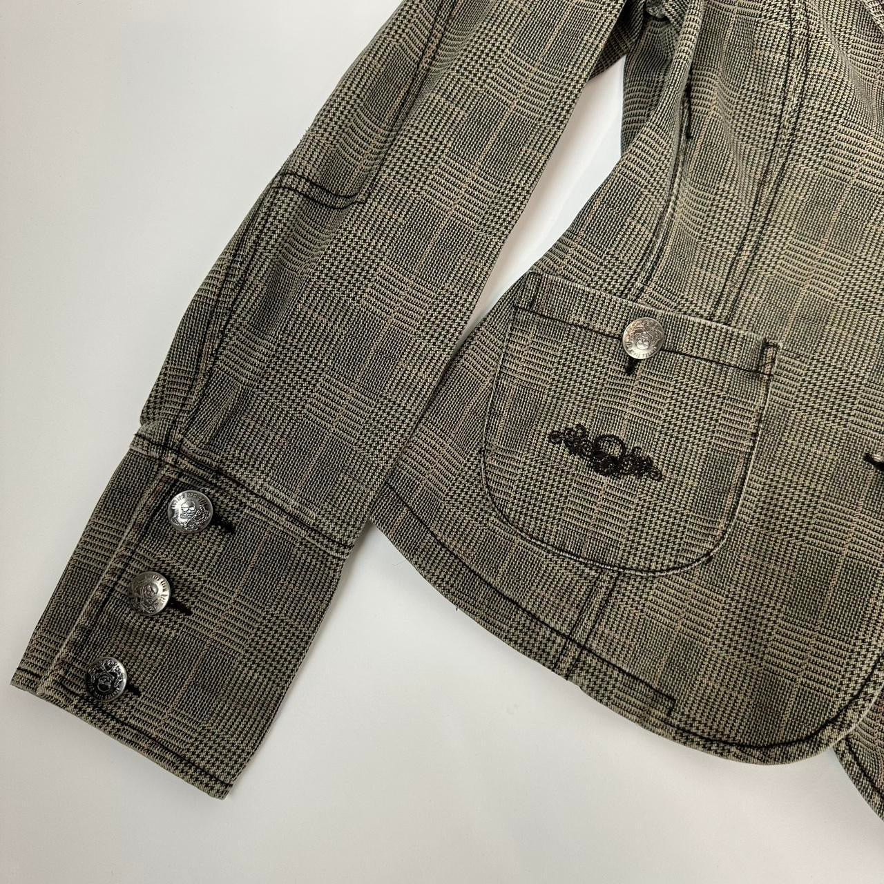Y2K Skull Plaid Denim Jacket (M)