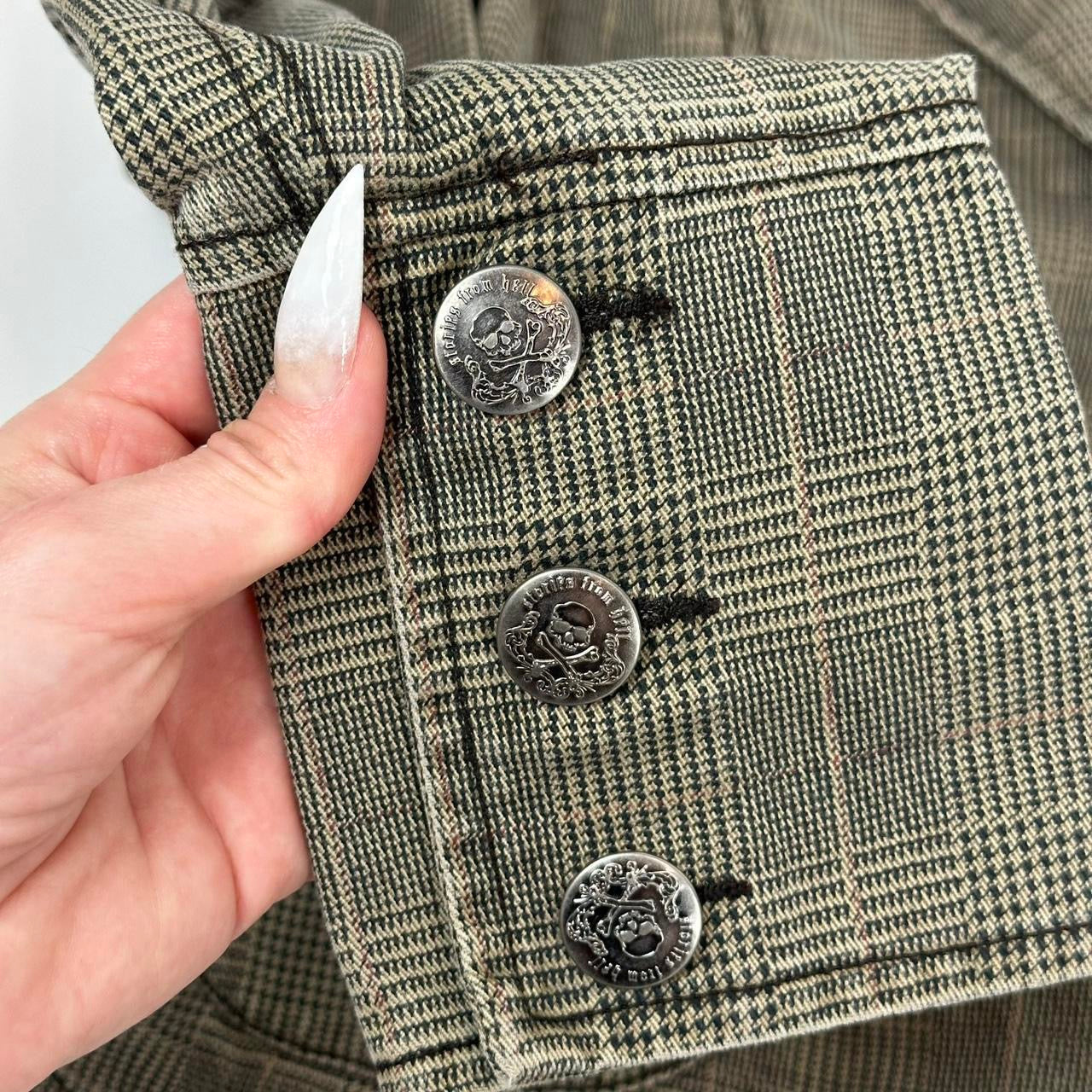 Y2K Skull Plaid Denim Jacket (M)