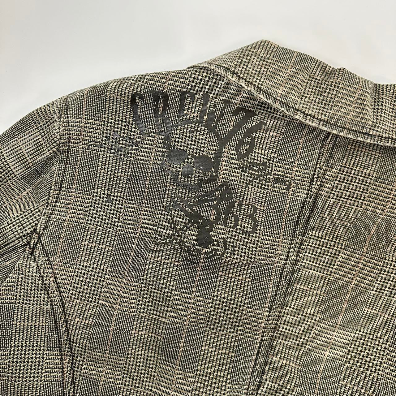 Y2K Skull Plaid Denim Jacket (M)