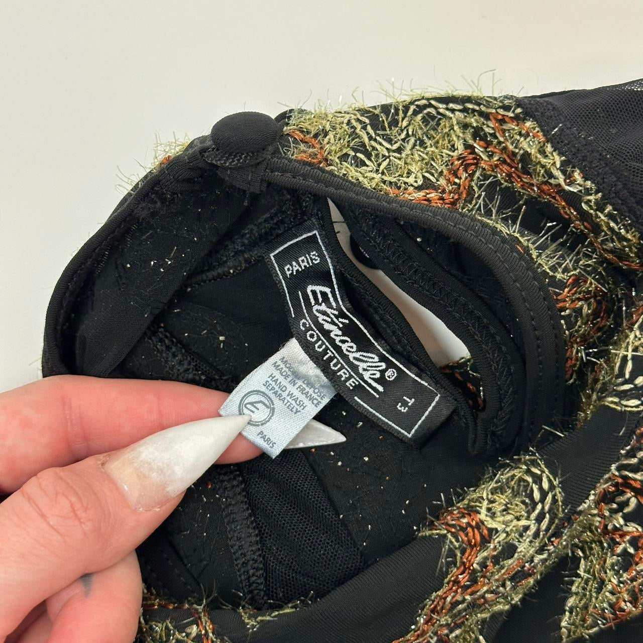 French Vintage Embroidered Mesh Top (S)