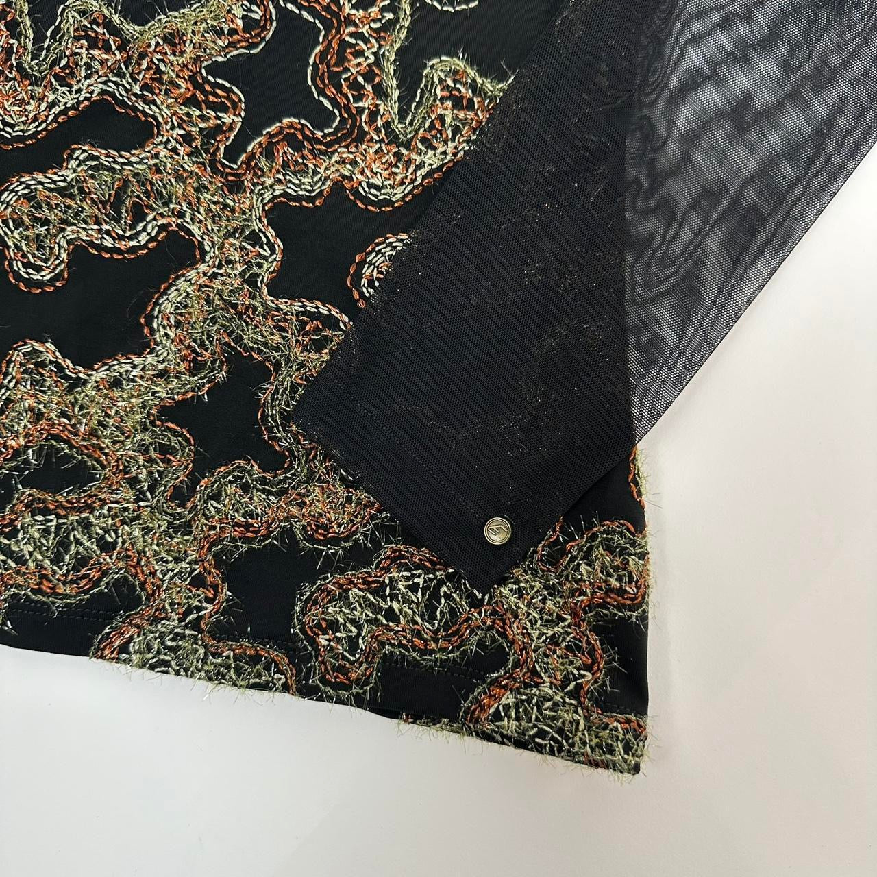 French Vintage Embroidered Mesh Top (S)