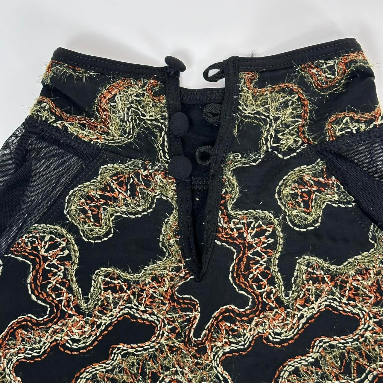 French Vintage Embroidered Mesh Top (S)