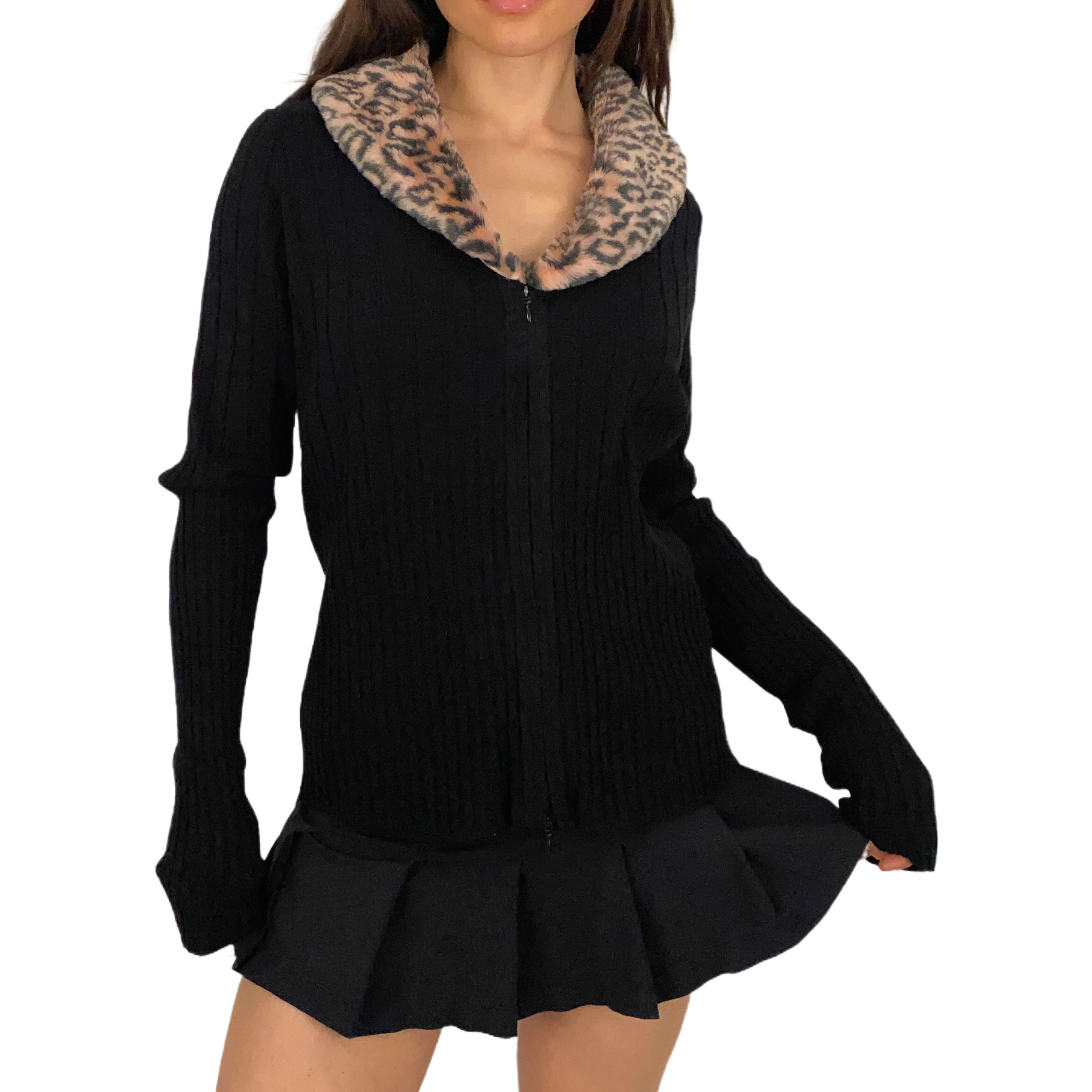 Faux Fur Double Zip Cardi (L)