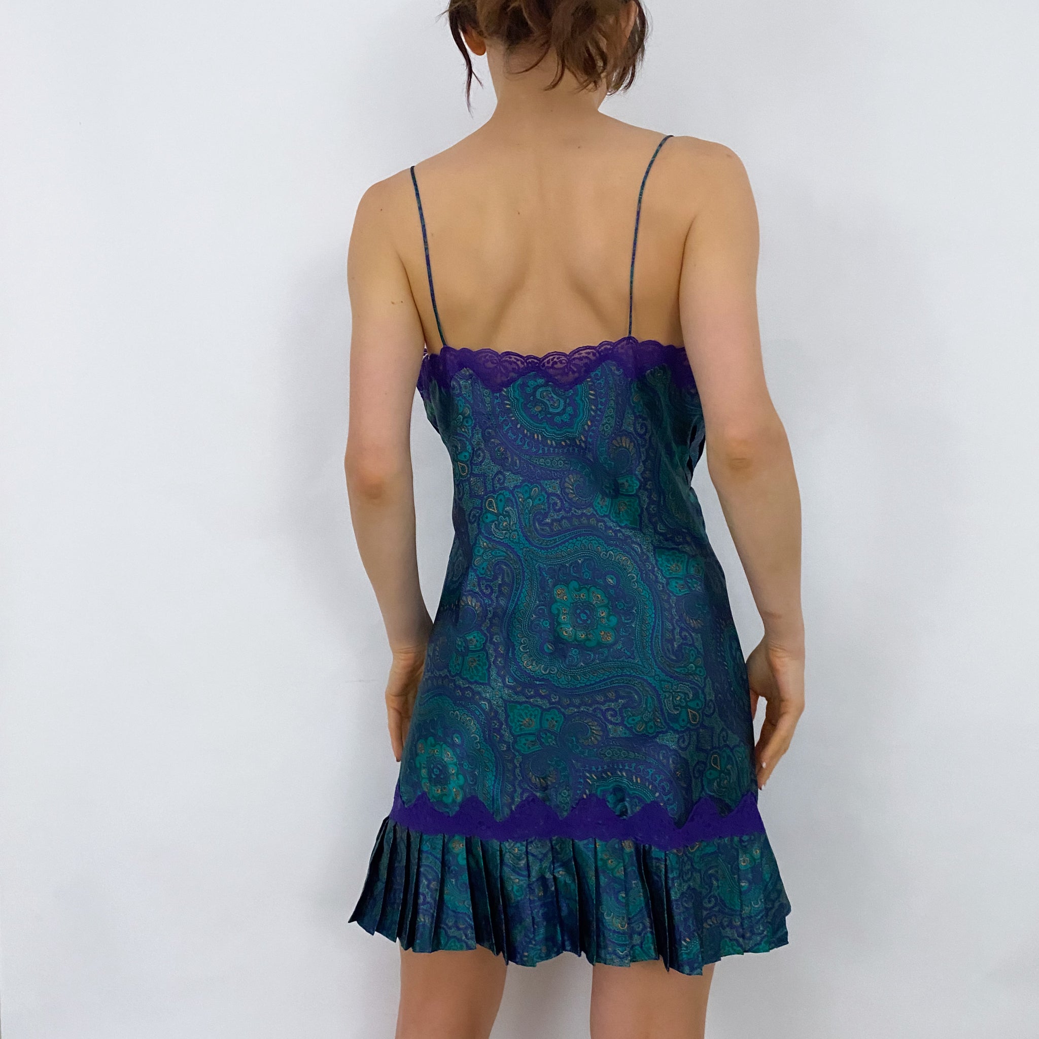 90's Paisley Pleated Slip Dress - Medium