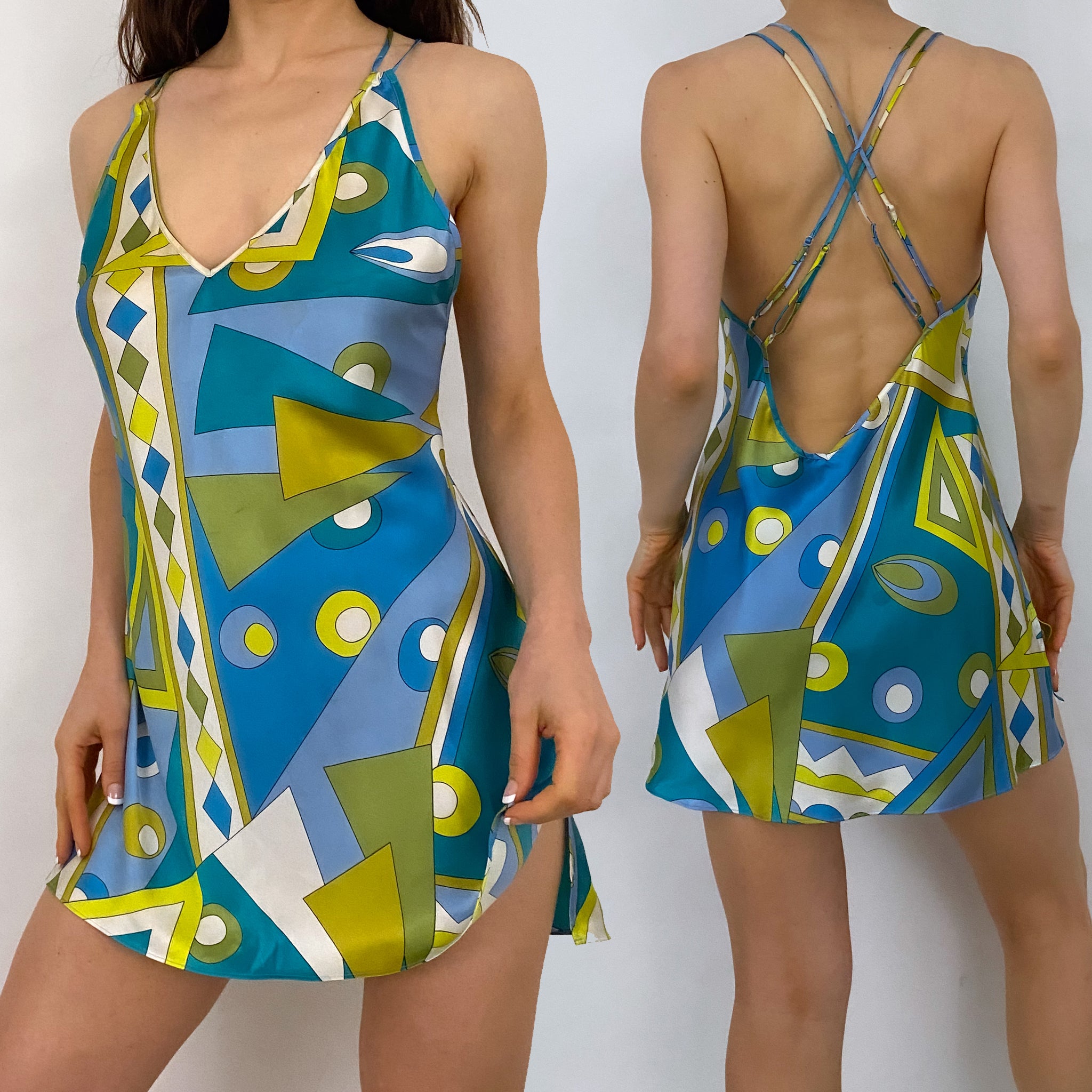 Y2K Abstract Satin Slip Dress - Medium