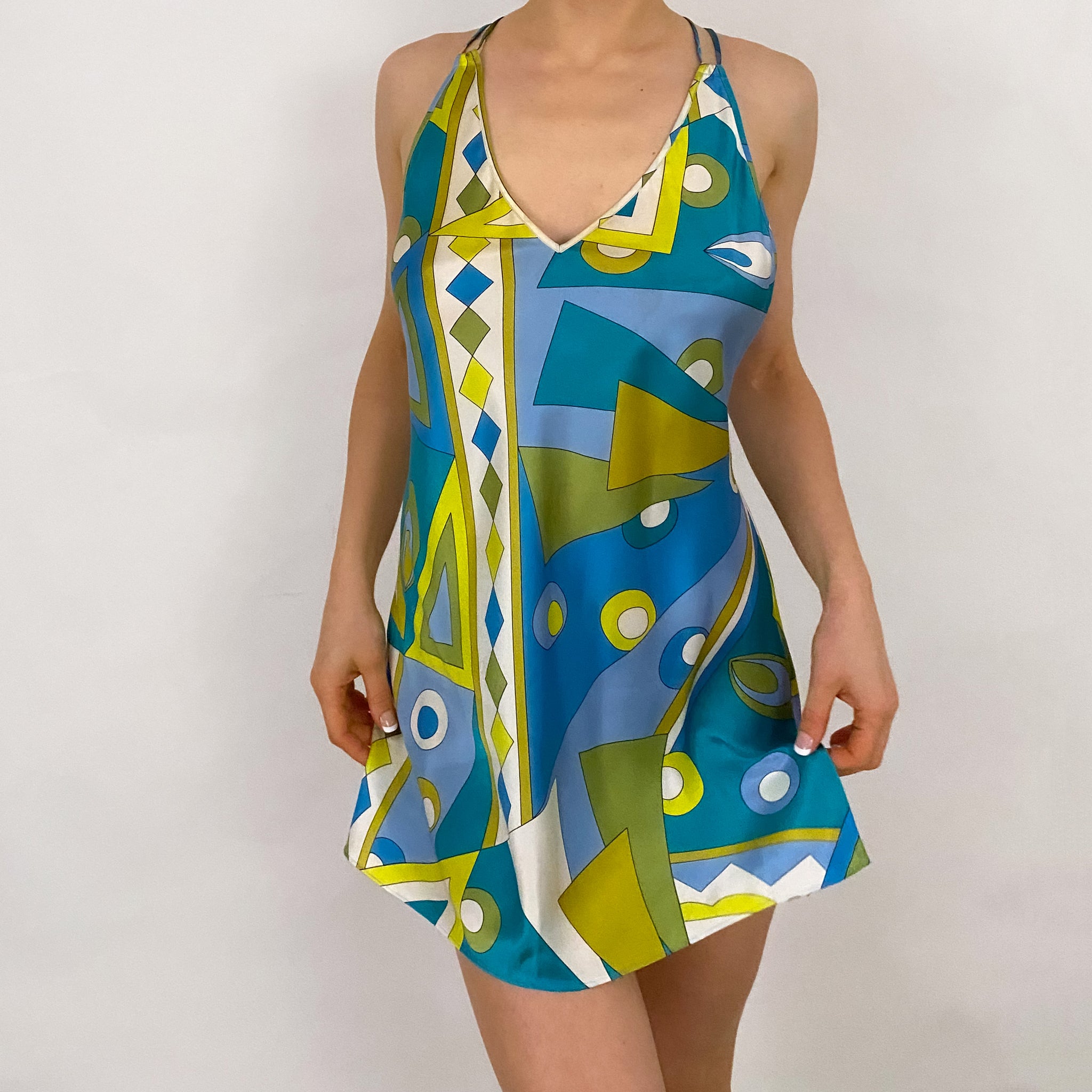 Y2K Abstract Satin Slip Dress - Medium