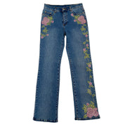 Rhinestone Rose Mid-Rise Jeans (S)