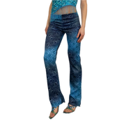 Y2K Blue Lace Print Pants (XS)