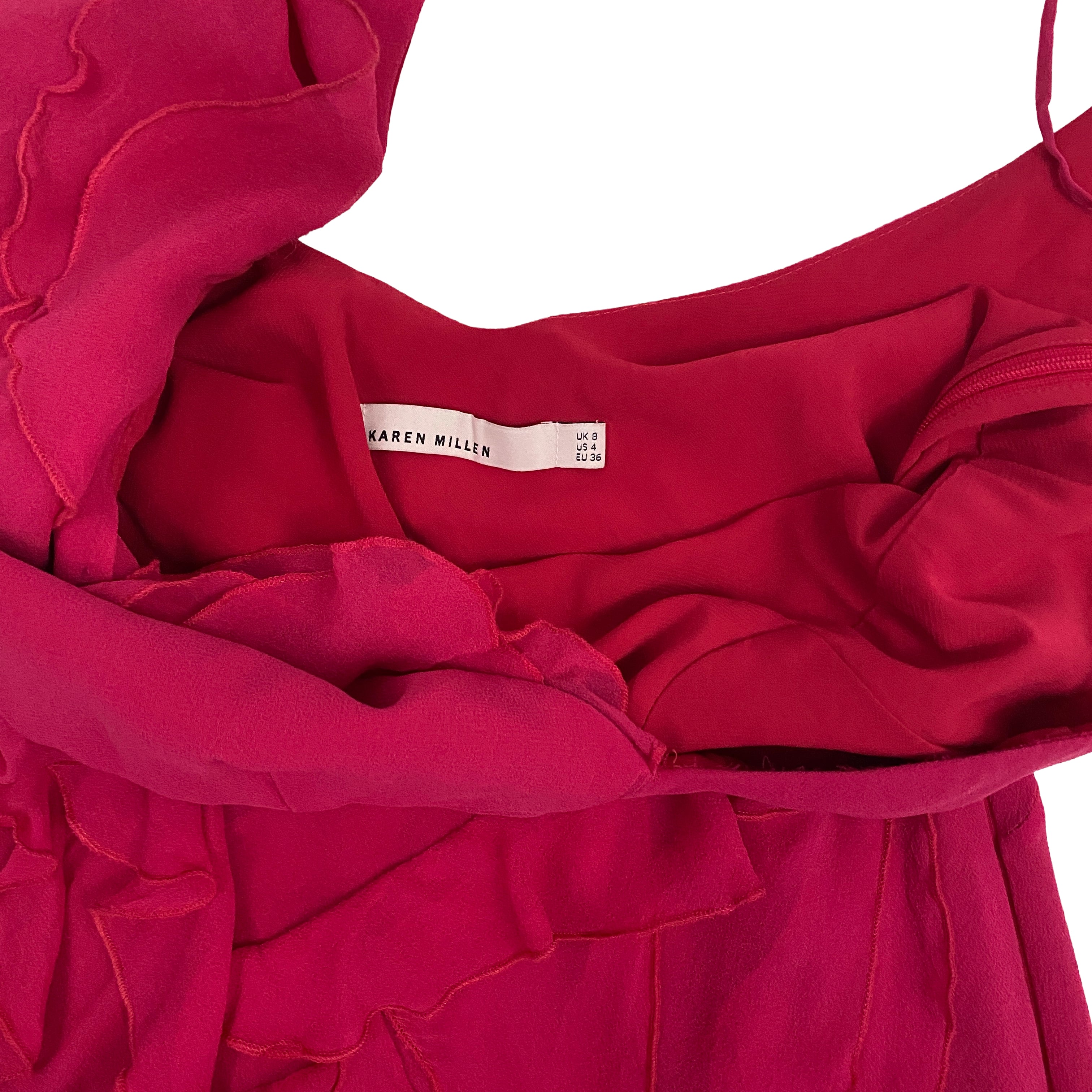 KAREN MILLEN Pink Silk Flower Ruffle Dress (S)