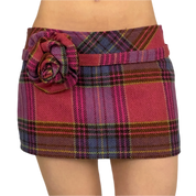 Plaid Rosette Mini Skirt (S)