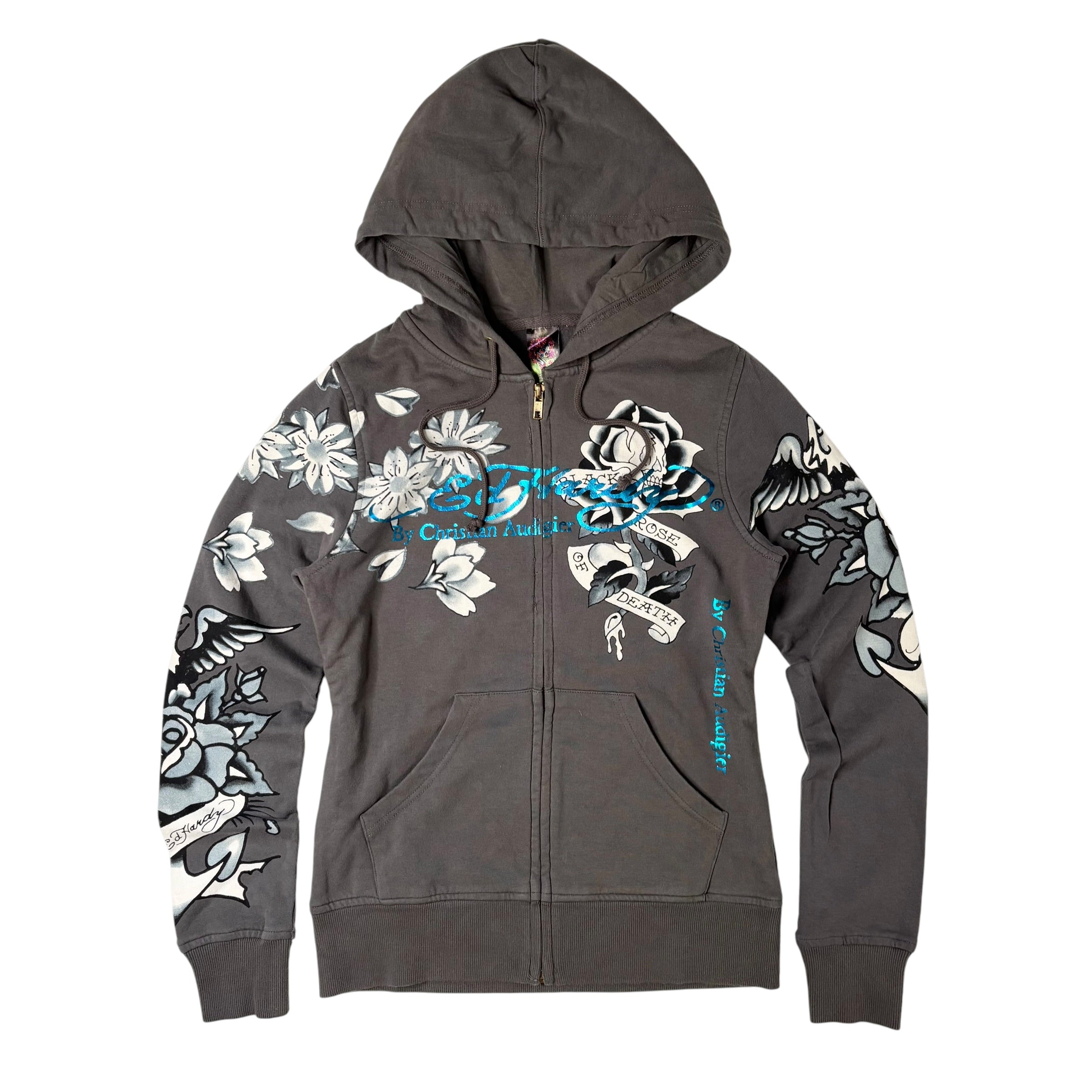 Ed Hardy Vintage Grungy Graphic Zip Up Hoodie (S)