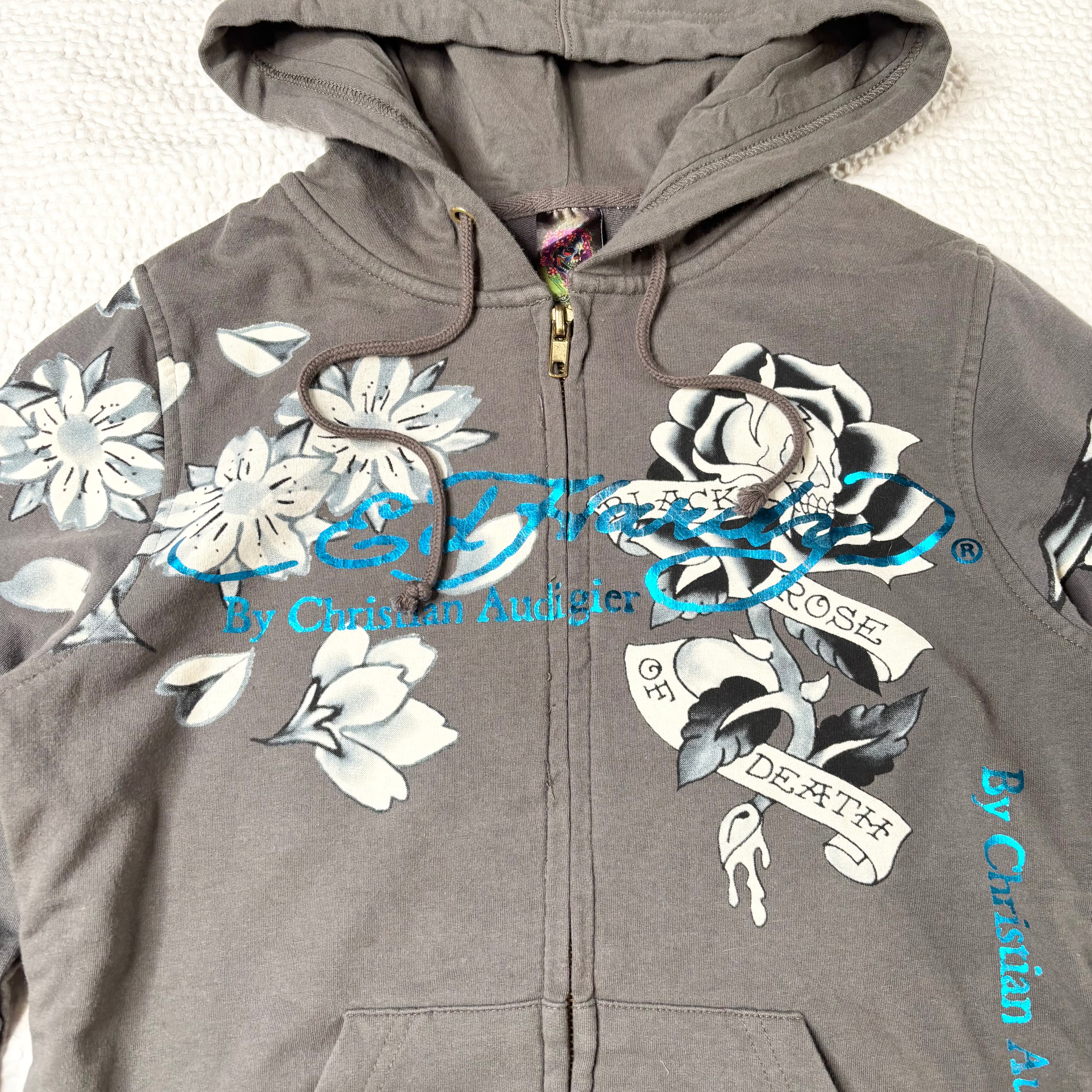 Ed Hardy Vintage Grungy Graphic Zip Up Hoodie (S)