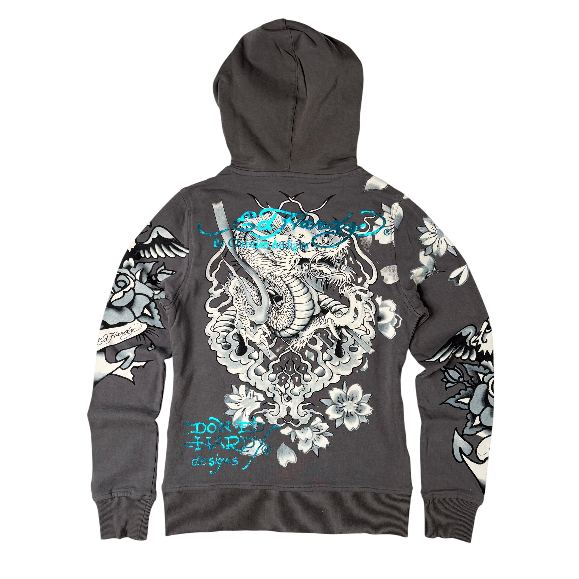 Ed Hardy Vintage Grungy Graphic Zip Up Hoodie (S)