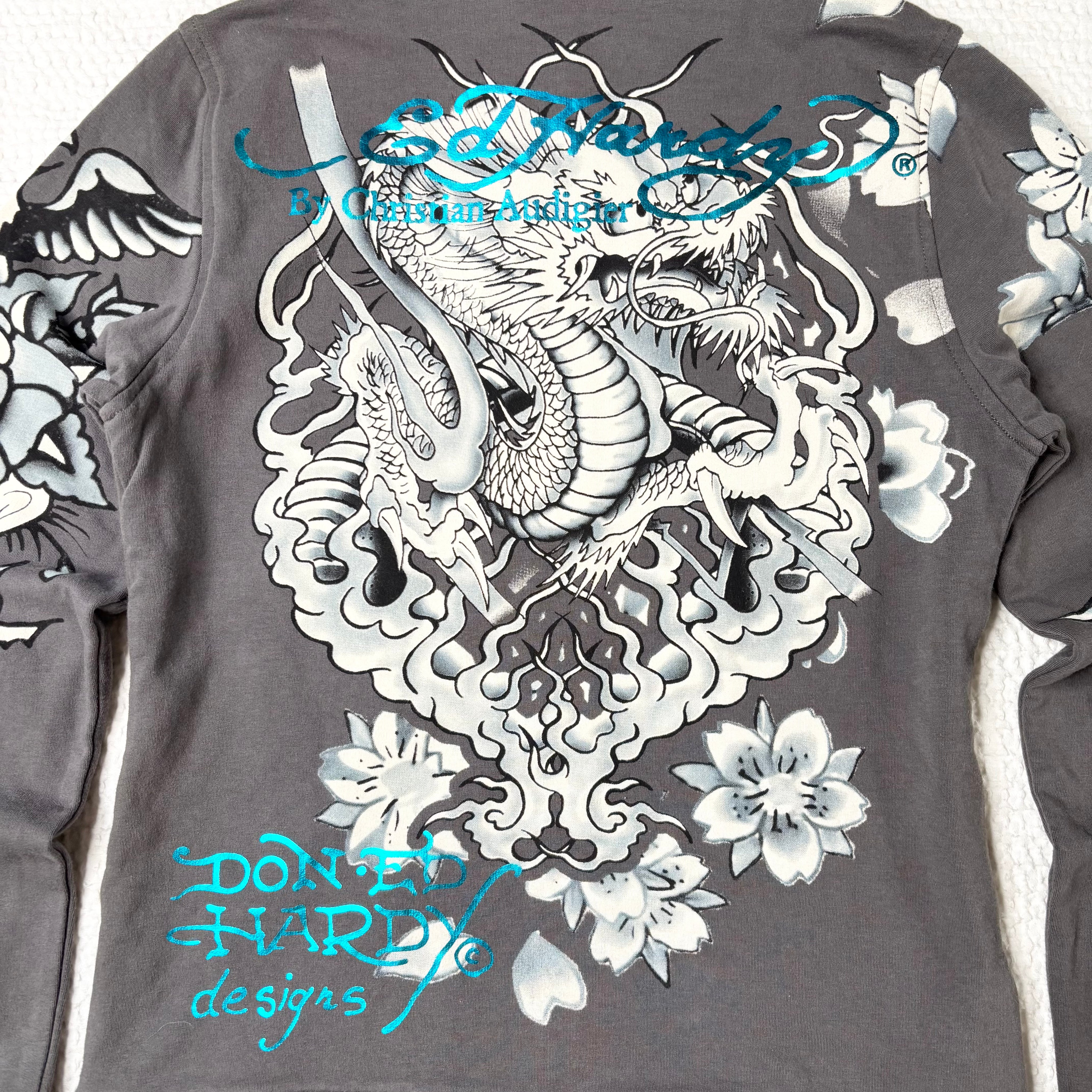 Ed Hardy Vintage Grungy Graphic Zip Up Hoodie (S)
