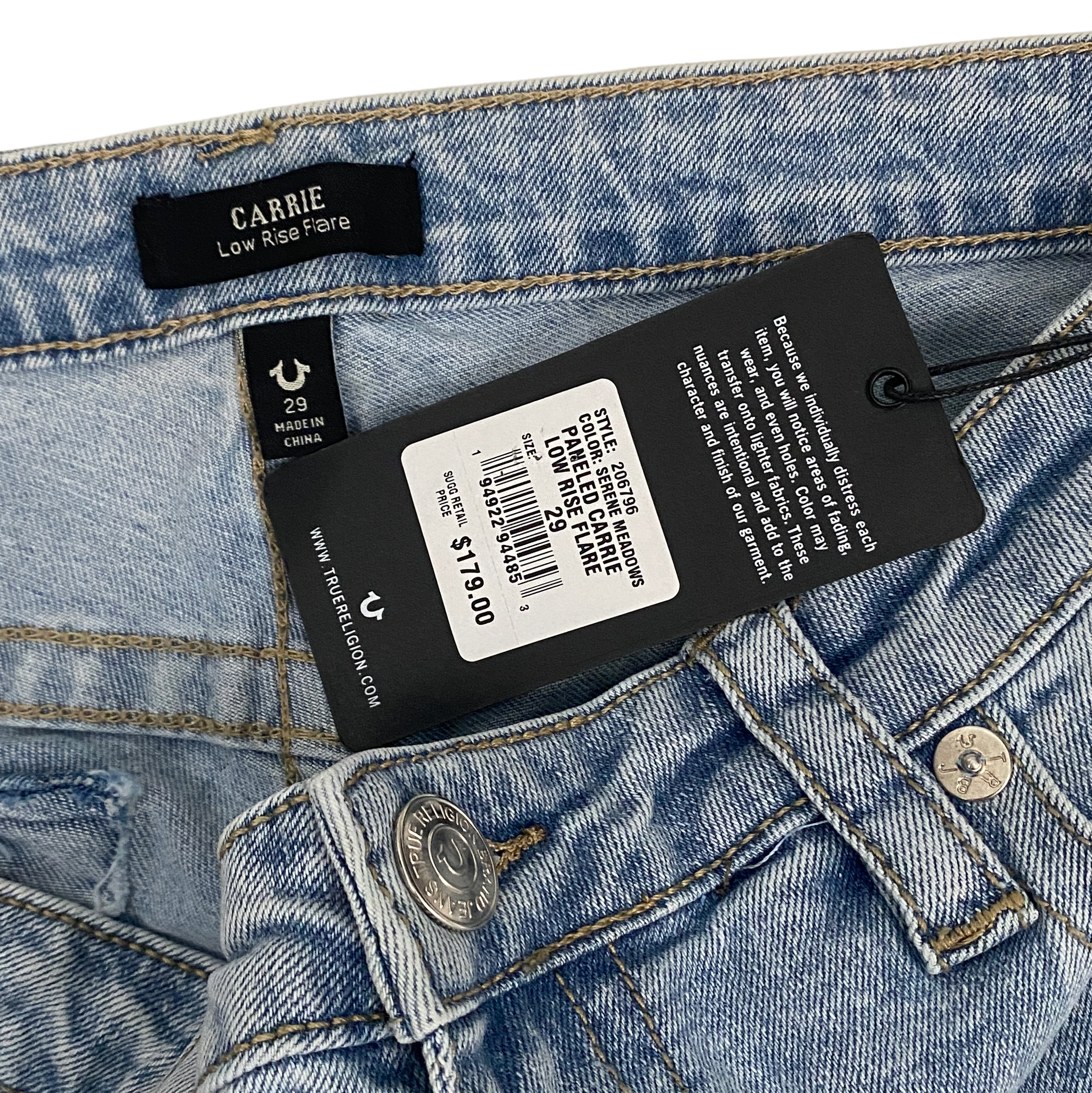 True Religion Low Rise Patched Flare Jeans (M)