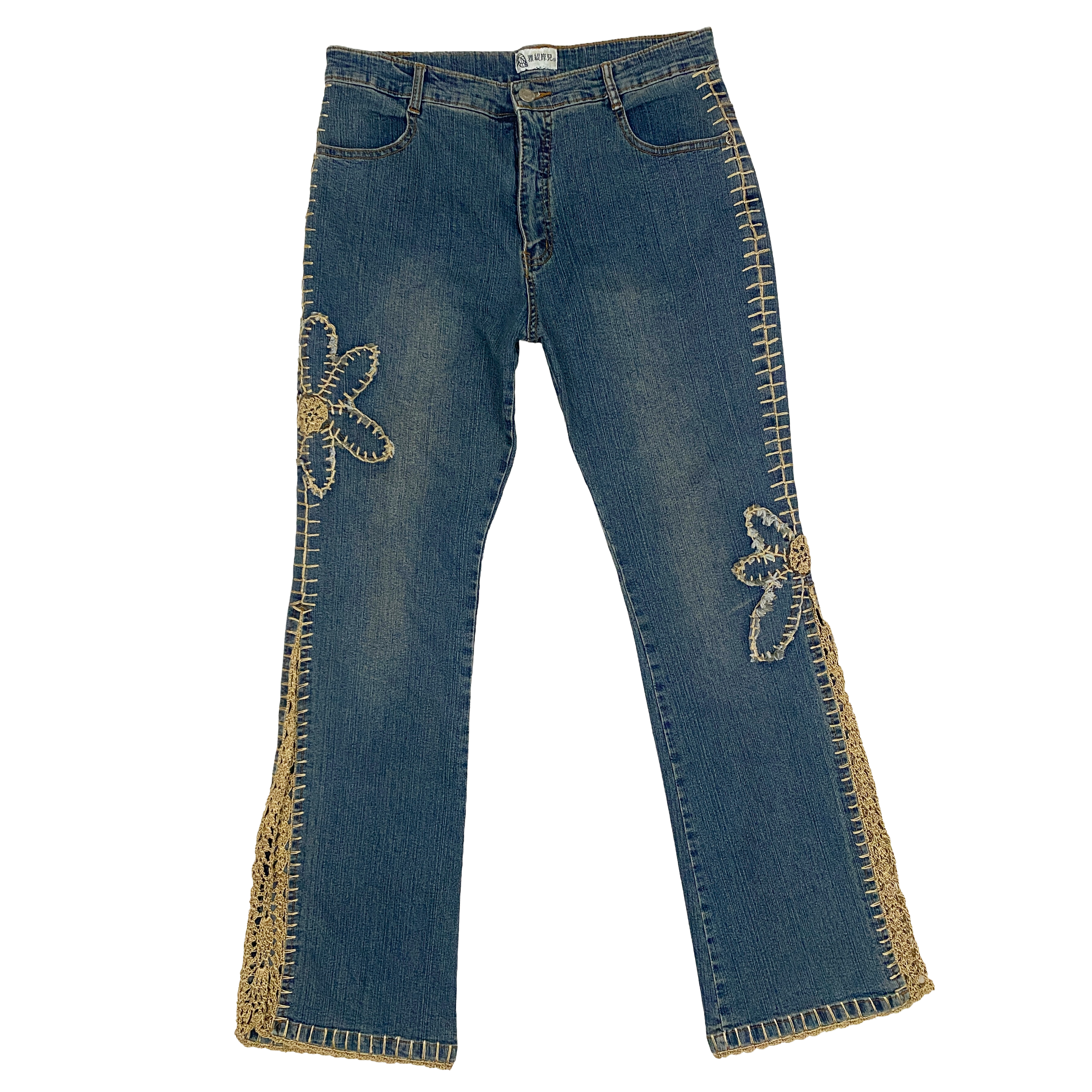 2000s Flower Crochet Flare Jeans (M)