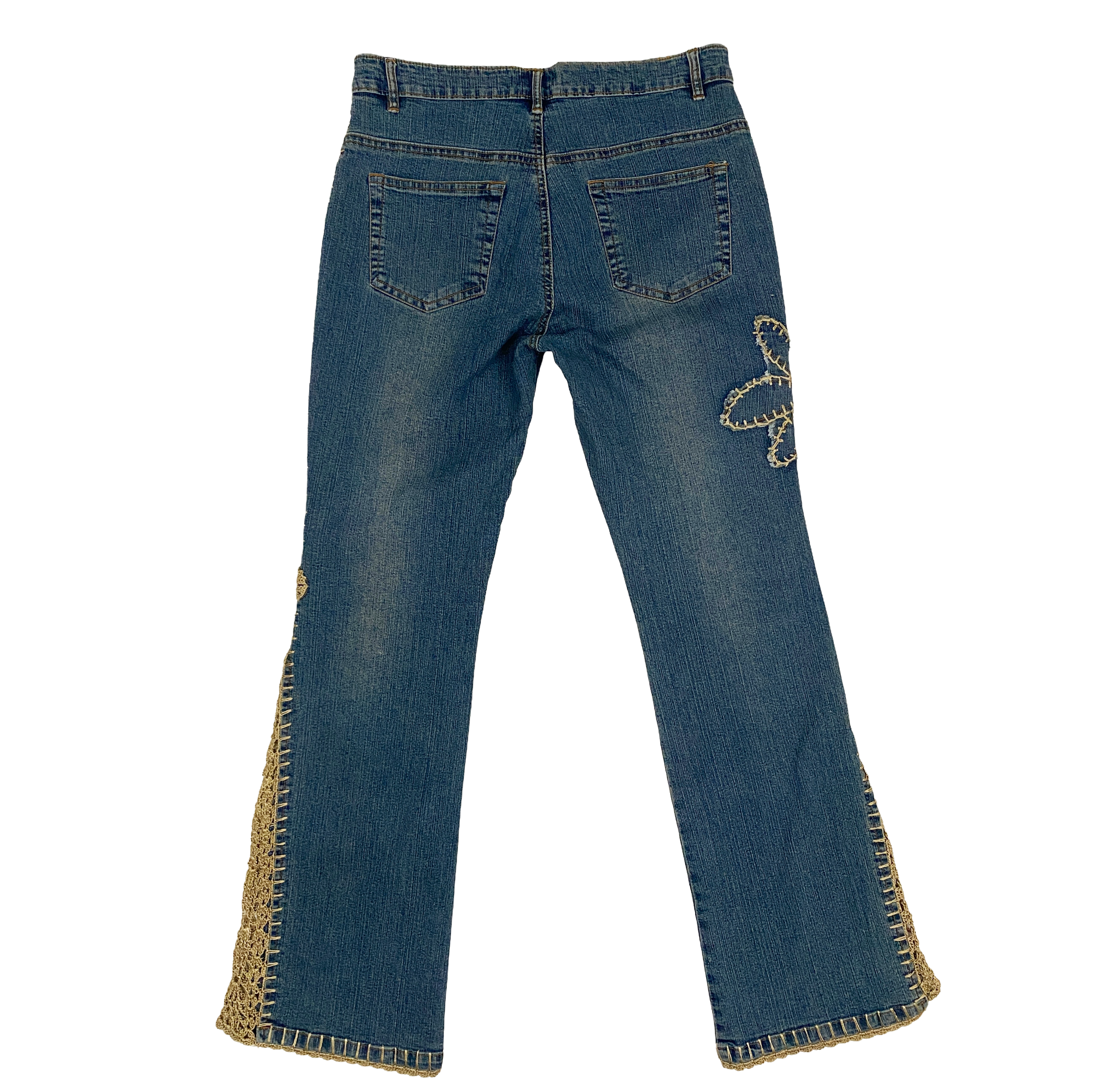 2000s Flower Crochet Flare Jeans (M)