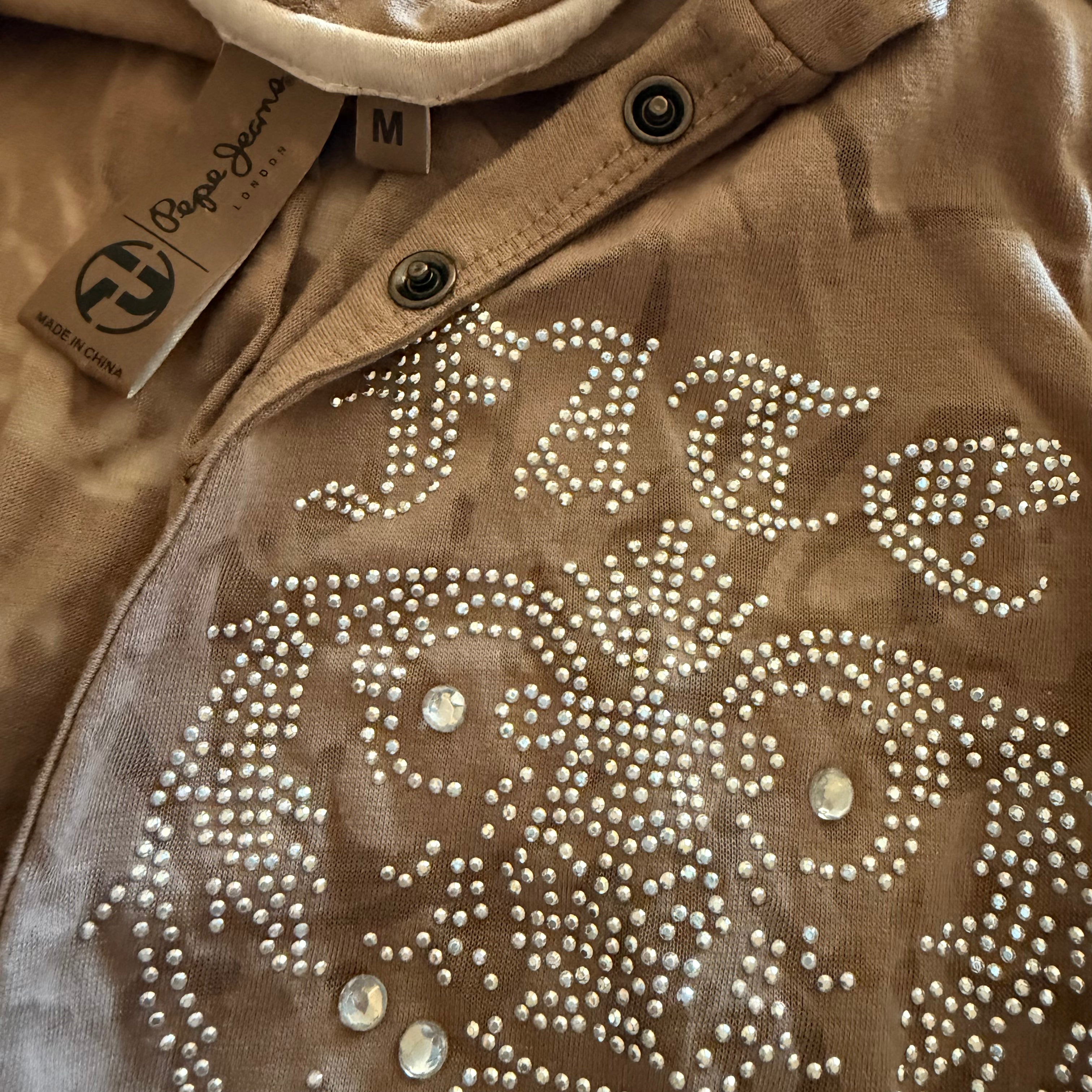 Pepe Sheer Rhinestone Hoodie Top (S)