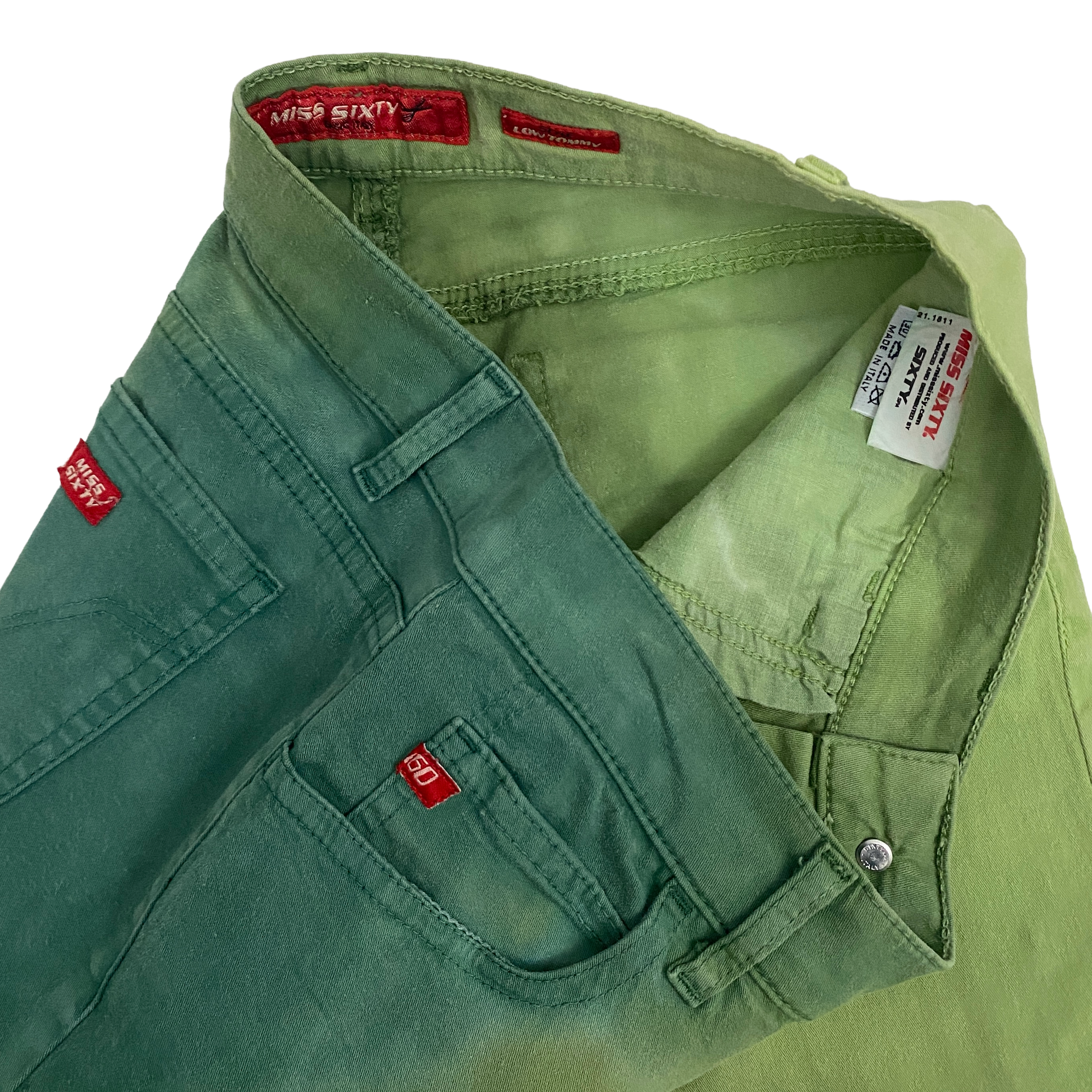 Miss Sixty 2000s Low Rise Green Ombre Flare Jeans (XS)