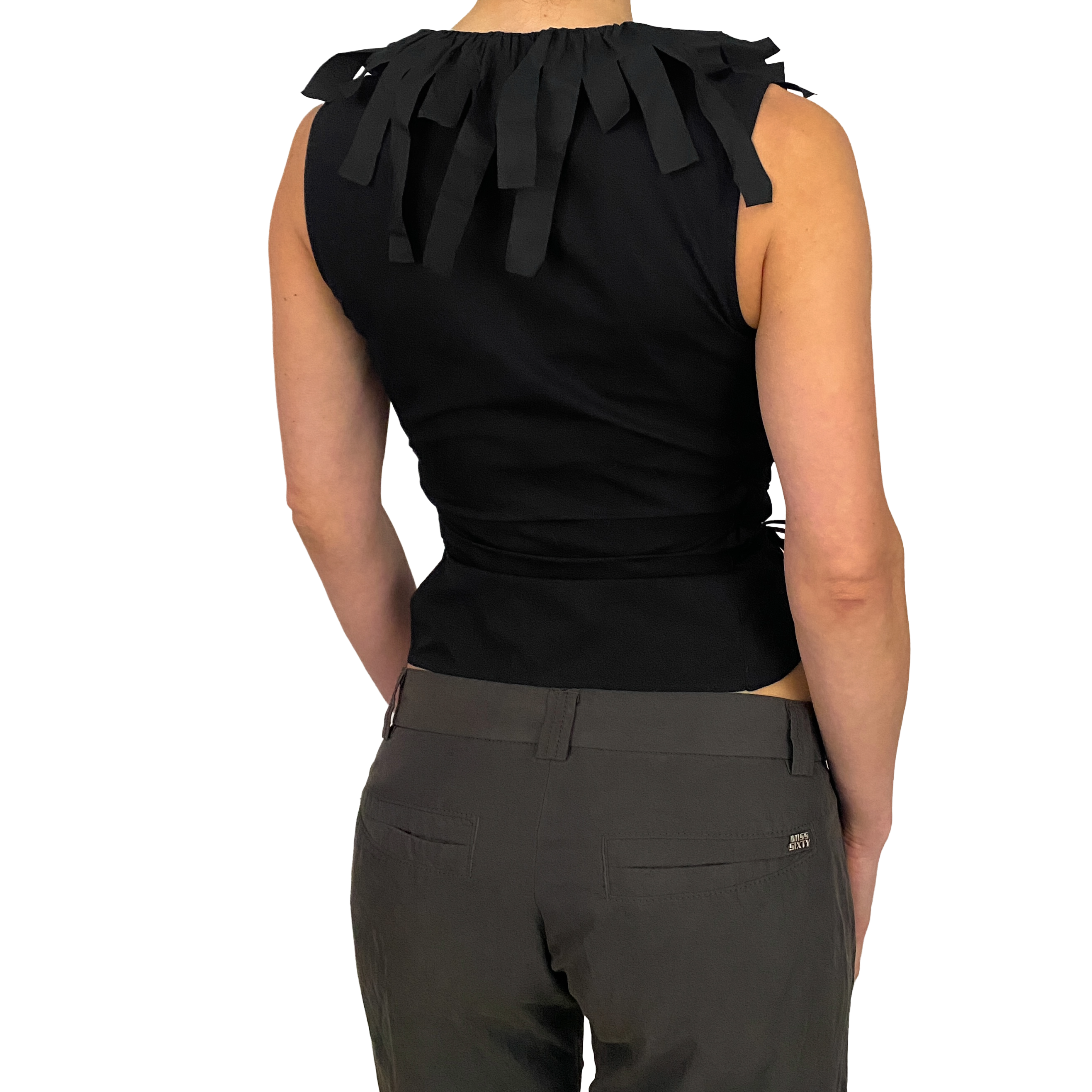 Anne Fontaine Paris Black Corseted Zip-Front Top (S/M)