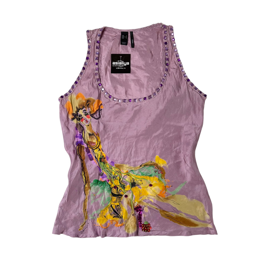MNG Silk Beaded Embroidered Graphic Tank (XS)
