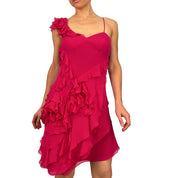 KAREN MILLEN Pink Silk Flower Ruffle Dress (S)
