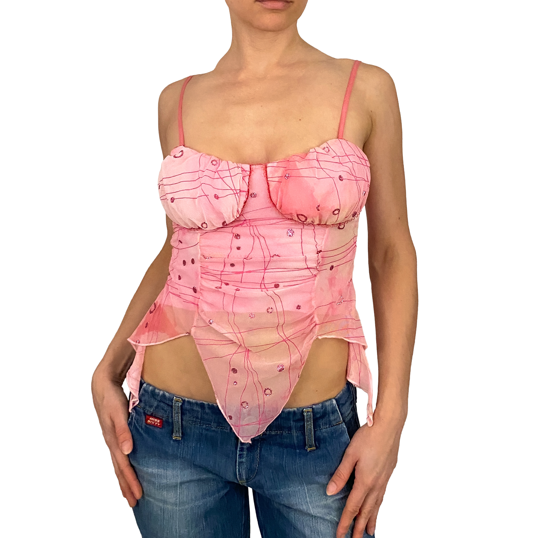 Pink Mesh Asymmetrical Fairy Tank Top (XS/S)