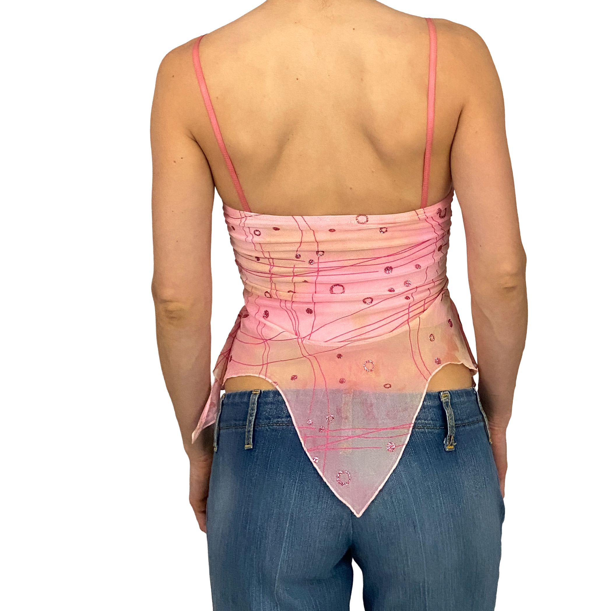 Pink Mesh Asymmetrical Fairy Tank Top (XS/S)