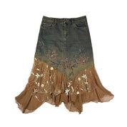 Y2K Beaded Denim Midi Skirt (M)