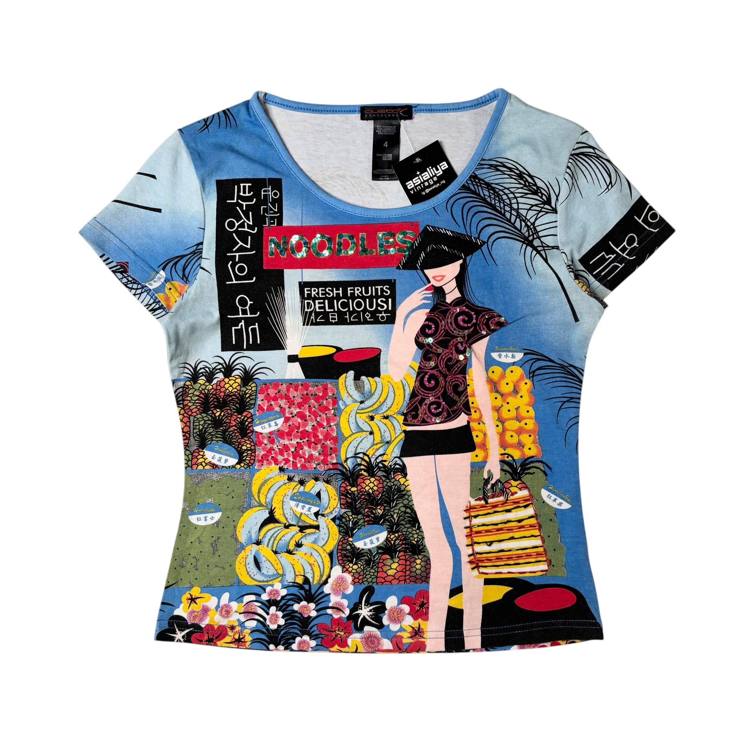 Custo Barcelona "Noodles" Market Graphic Beaded Tee (M)