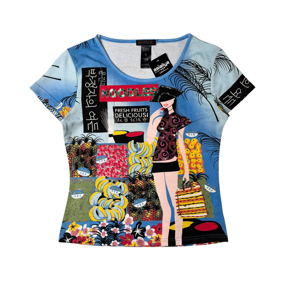 Custo Barcelona "Noodles" Market Graphic Beaded Tee (M)