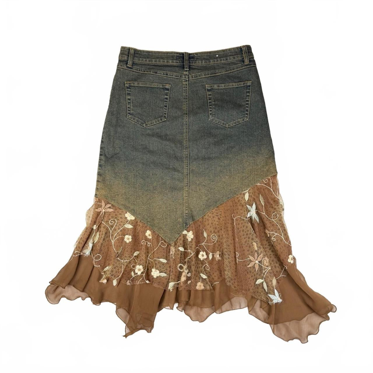 Y2K Beaded Denim Midi Skirt (M)