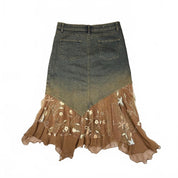 Y2K Beaded Denim Midi Skirt (M)