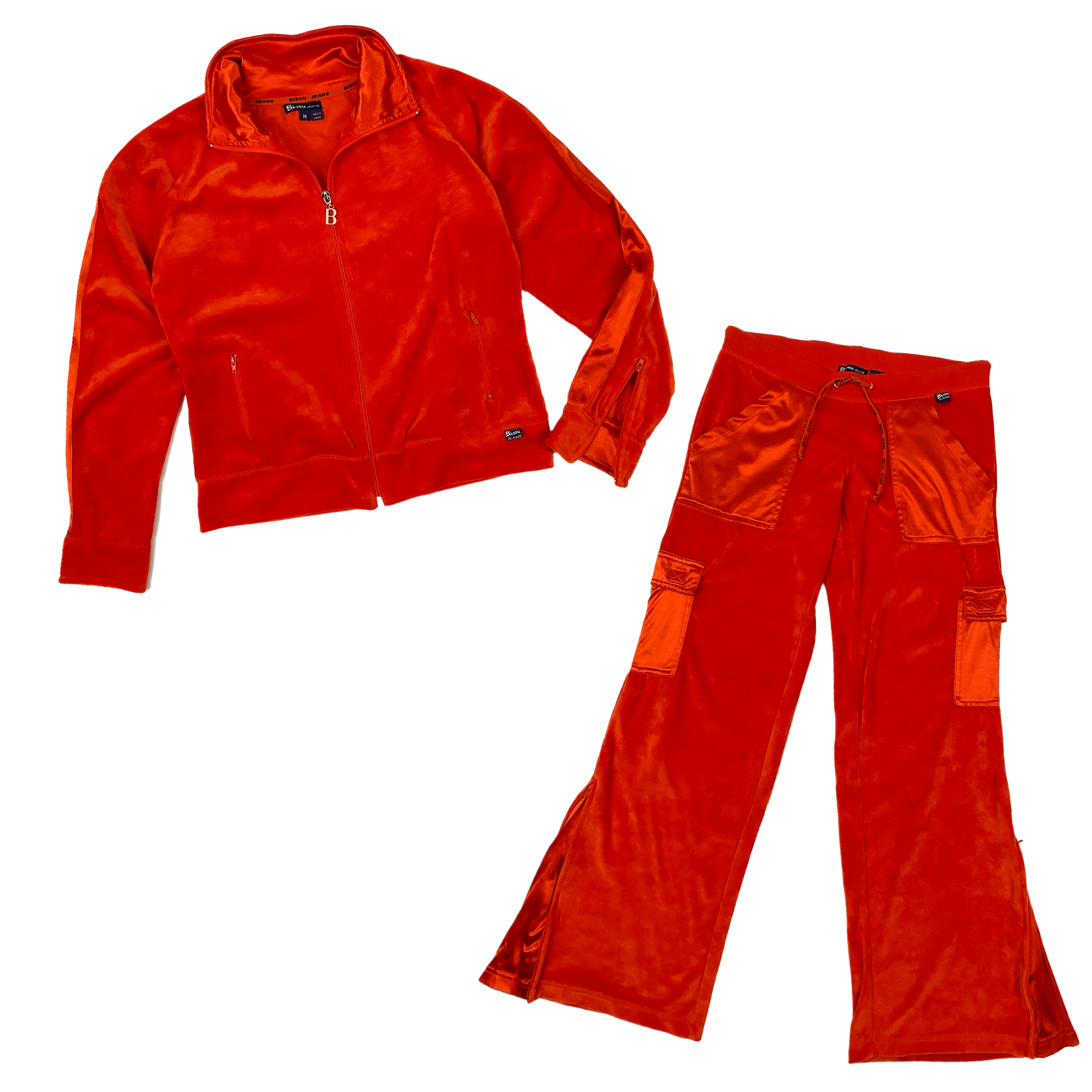 Y2K Orange Velour and Satin Track Suit (S/M)