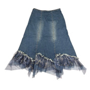 Y2K West 36th Beaded Denim Midi Skirt (S)