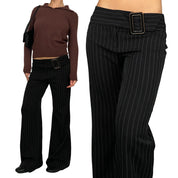 2000's Black Pinstripe Buckle Trousers (S/M)